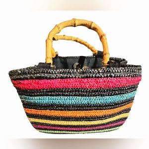 Sonoma Lifestyles colorful horizontal  woven wicker purse decorative handles